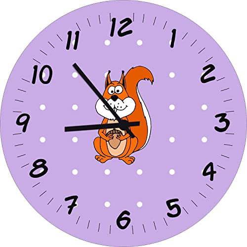 ShirtInStyle Kinderzimmeruhr mit Tiermotiv Eichhörnchen Geschenk Uhr Kinder Handmade Wanduhr Wunschtext Name, 29cm, Pastelllila