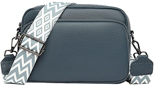 EINYNIUER Crossbody Bag Damen Leder Breiter Gurt Handtasche Umhängetasche Moderne Taschen mit breitem Schultergurt,Abnehmbarer Schultergurt,Blau.