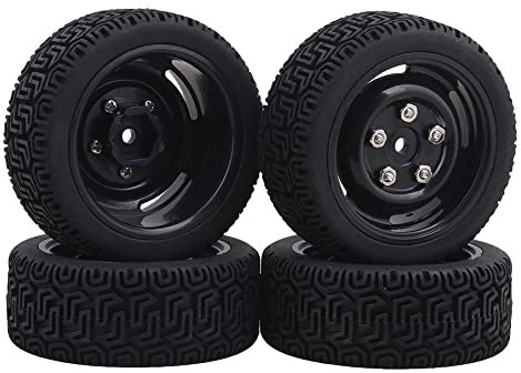 Mxfans RC On-Road Car 4-Loch-Kunststofffelgen & Gummireifen für On-Road-Rennwagen, 4 Stück