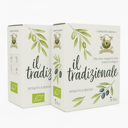 Aceite de oliva virgen extra ecológico, Ogliarola Garganica italiana, aceite EVO extraído en frío, 100% aceite de Apulia, afrutado medio, paquete de 2 latas de 5 L