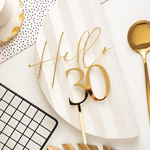30 Cake topper Birthday Thirty Cake Topper 30th Cake Gold Happy 30th Acrylic Cake Topper Custom Age Hello Thirty (Mirror Rose Gold)
