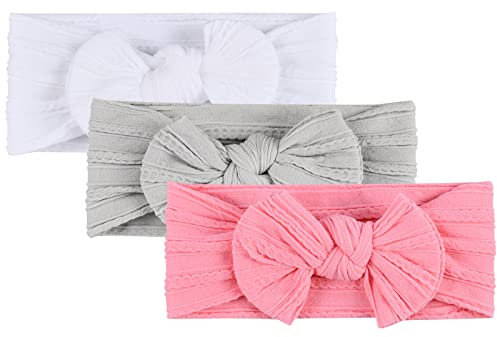 Aolso Fascia Capelli Neonata, 3 Pezzi Fiocchi Fasce Capelli Neonata, Nylon Fascia Capelli Bambina Elastica Fascia Neonata per Bambina Neonata 0-3 Anni