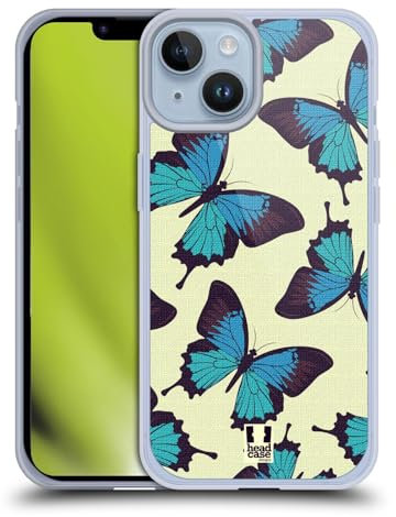 Head Case Designs Blu Pattern Farfalle Cover in Morbido Gel Compatibile con Apple iPhone 14