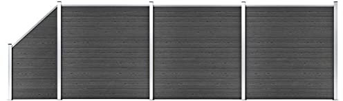 Yolola WPC-Sichtschutz-Zaun, Steckzaun, Gartenzaun Komplettset, 619 x (105-186) cm Schwarz