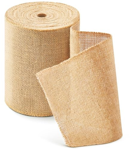 HEETA Jute Tischläufer Tischband Natur, Juteband Tischläufer Meterware 20cm Breit Zuschneidbar für Verschiedene Schreibtischgrößen, Tischdekoration für Gartenparty, Hochzeit, 20m Rolle