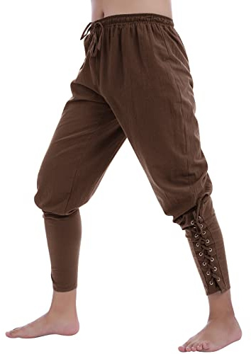 Odizli Mittelalter Hosen Herren Lang Leinenhose Gothic Steampunk Viktorianische Halloween Karneval Cosplay