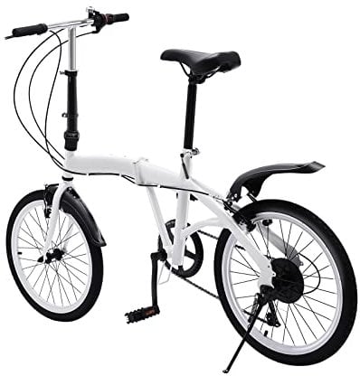 DIFU 20 Zoll 6 Gang Faltrad Klappfahrrad Erwachsene Weiß Fahrrad, Doppel-V-Bremse Faltrad Klapprad Karbonstahl Klappbar Fahrräder Bicycle Bike Bis 90KG, Höhenverstellbar