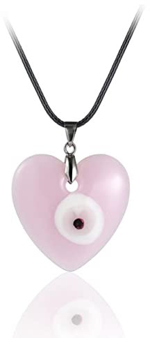 WEITING Antique 25MM 30MM 35MM Deep Sea Blue Evil Eye Pendant Necklace Turkish Blue Eye Choker Glass Eye Leather Rope Chain Jewelry Gift-Heart pink N