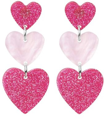 TOEECY Acryl Herz Ohrringe Retro Punk Baumeln Earrings Modisches Lange Ohrringe Damen Mdchen Schmuck Geschenke Herz Earring (Rosa-Silber)