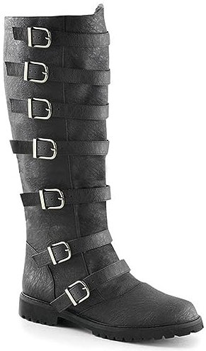 PIKETU Ginocchio lacci shoes shoes, stivali medievali con 7 fibbia, stivale in costume da equitazioneper cosplay, PU in pelle da uomo boots,Nero,48