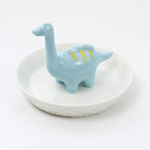 EYONGLION Dinosaurier-Ringhalter, Keramik, blauer Dinosaurier-Ringhalter, Schmucktablett, Weihnachtsdinosaurier-Geschenke für Erwachsene und Frauen, Geburtstag, Valentinstag