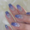 Short French False Nails - 24 Pcs Blue Gradient Cat Eye Strong Full Cover Nails, Press On Glitter Stick On, Removable Glue On