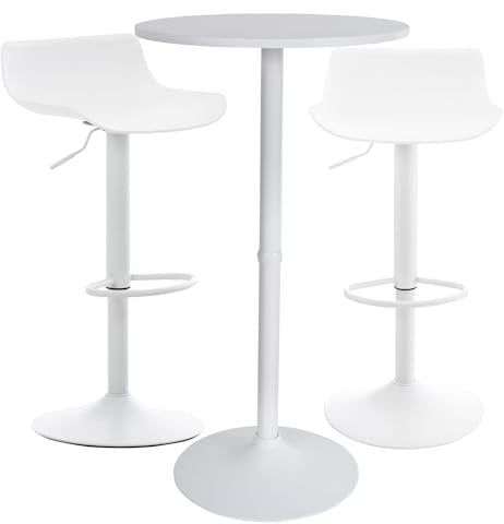 CLP Bartisch-Set Fernie I Runder Stehtisch Und 2X Barhocker Mit Kunststoff-Sitz, Farbe:weiß