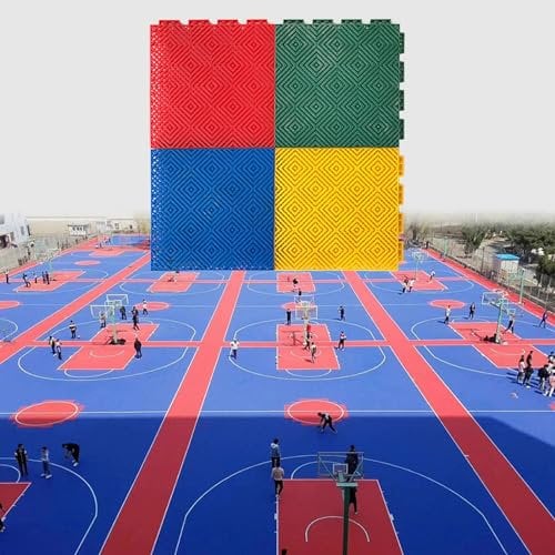 Outdoor Modular Interlocking Floor Tiles Basketball Court, Weatherproof Non Slip Commercial Interlocking Mats for Flooring 1 10 16 32 Piece, Pool Shower Drainage Tile ( Color : Red , Size : 16 piece(1