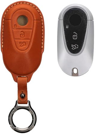 kwmobile Premium Leder Autoschlüssel Schutzhülle kompatibel mit Mercedes Benz 3-Tasten Smart Autoschlüssel Hülle - Schlüssel Tasche - Braun