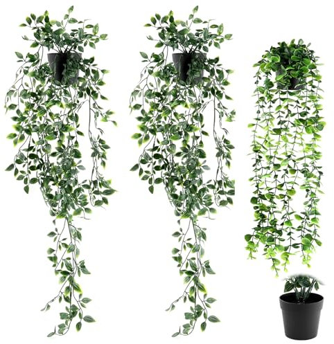VFANDV Plantas Artificiales Colgantes 3 Piezas, Plantas Colgantes Hiedra Verde Artificial con Macetas Interior Plantas Artificiales Decorativas para Sala de Estar Balcón Jardín (Verde)