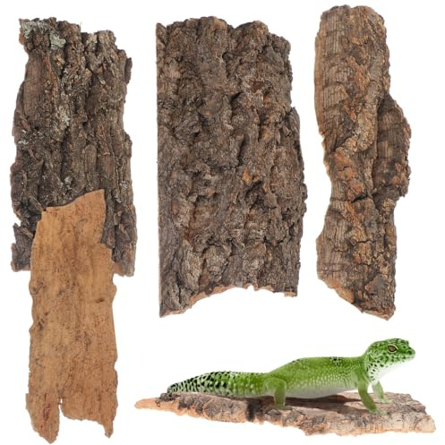 VICASKY 4PCS Natural Reptile Bark Cork Authentic Tree Bark Decor | Wood bark terrarium platform & climbing hiding kits for bearded dragons, lizards, turtles, spiders, tortoise, snakes