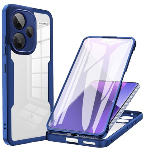 WBWONE Funda para Xiaomi Redmi Note 13 Pro+ Plus 5G con Protector de Pantalla Incorporado, Antigolpes Transparente PC Carcasa Bumper Silicona TPU Protección Case. Azul