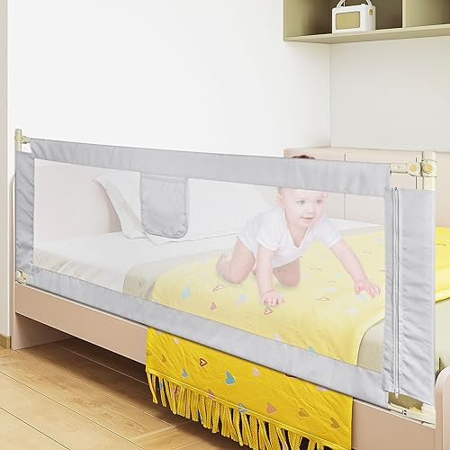 OHMG Bettgitter 180cm Bettschutzgitter Kinderbettgitter für Kinder Babybettgitter Klappbar,Kinderbett Kinderbettschutzgitter Rausfallschutz,Bett&Elternbett,Rausfallschutz Bett
