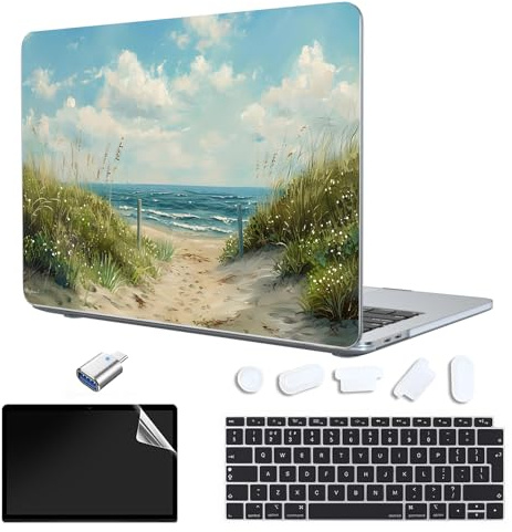 TeDaWen Funda Compatible con MacBook Air 13 Pulgadas 2023-2018， Modelo：M1 A2337 A2179 A1932,Carcasa Rígida Protector de Plástico Cubierta & EU Teclado Cubierta & Pantalla Protecto, Costa de Playa