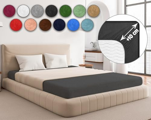 Sesto Senso Spannbettlaken 90x200cm Graphit für Topper Frottee mit Gummizug 100% Baumwolle