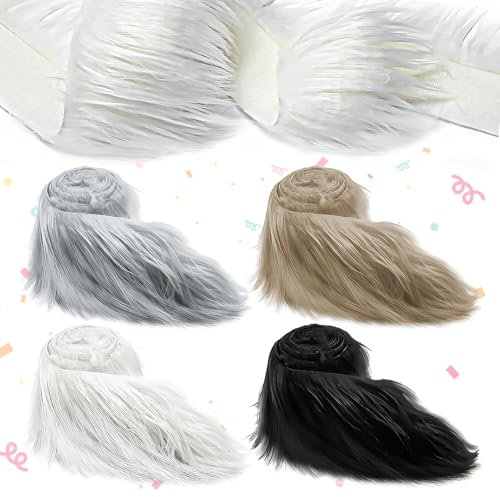 WEILAOK Kunstfell zum Basteln Halloween, 4 Farben Plüsch Stoff, 5 * 150 cm Fellstoff Weich, Kunstfell Band für Halloween Masken, Kostüme, Dekorationen und DIY-Requisiten Verwendet Werden