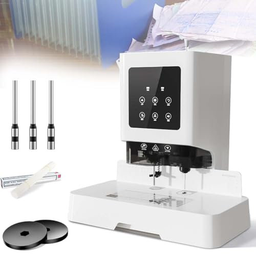 ZHJOPP Bindemaschinen 50 mm Dicke, elektrische automatische Quittungs- und Gutschein-Bindemaschine, Geldscheinlocher mit 3 Bohrschneidern