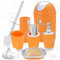 Badezimmer-Zubehör-Set, PP, Orange, Badezimmer-Zubehör-Set inklusive Mülleimer, Seifenschale, Toilettenbürste, Zahnbürstenhalter, Lotionsflasche und Mundspülbecher, Ersatz-Badezimmer-Accessoires, Bade