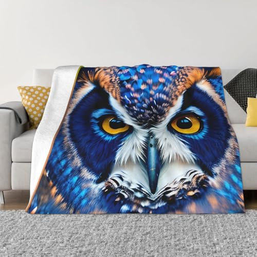 Weiche Fleecedecke mit blauer Eule, gemütlich, leicht, mikroflauschige Decke für Bett, Couch, Sofa