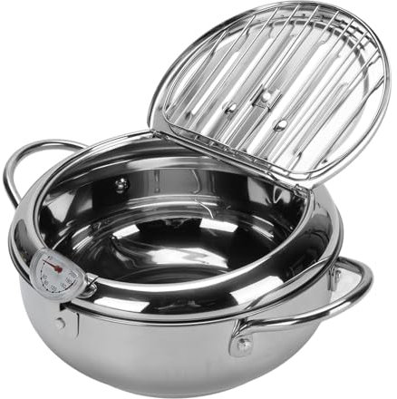 Fischbraten Topf, 304 Edelstahl -Fritteuchsen -Topf -Temperaturregelung Multifunktionales Öl, das mit Deckel mit Öl Tropftaberhaltig für die Küche Eingespart Wurde, Zum Braten