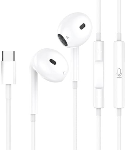USB-C Kopfhörer für iPhone 16/15/Plus/Pro/Pro Max,HiFi Stereo In-Ear Kopfhörer mit Mikrofon und Lautstärkeregler Kompatibel mit iPad Pro/Air/Mini,Galaxy S24/S23/S22/A53/A54,H-uawei P60,Pixel und mehr