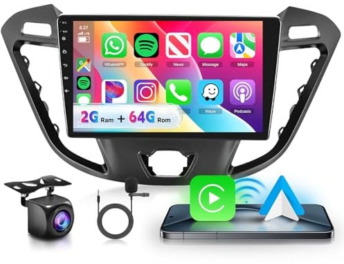 VECHTEL Autoradio 2G+64G Android 15 für Ford Transit Custom Tourneo 2013-2018, 9 Zoll HD 2.5D Touchscreen Auto Radio mit Drahtlos Carplay Android Auto GPS Wi-Fi USB Bluetooth FM RDS Rückfahrkamera