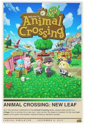 BNVJFNE Animal Crossing New Horizons Poster auf Leinwand, Wandkunst, Dekordruck, Bild Gemälde für Wohnzimmer, Schlafzimmer, Dekoration, 30 x 45 cm