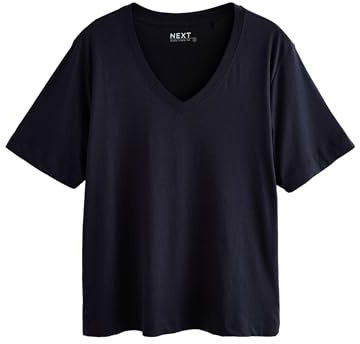 NEXT Damen Standard T-Shirt mit V-Ausschnitt aus Baumwolle und Modal Marineblau x_l