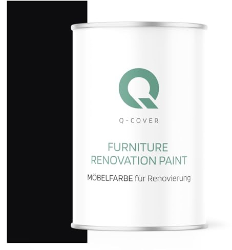 Q-COVER Möbelfarbe Halbmatt | Farbton: Tiefschwarz RAL 9005 1L | Holzfarbe für Möbel & Innenausbau | Deckend, wasserbasiert, kratzfest | Für Küchen, Schränke, Tische, Gartenmöbel