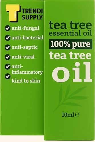 Trendi Supply Pure Tea Tree Essential Oil – 10ml – Natural Antibacterial, Antifungal & Antiseptic Oil – Vegan & Skin Friendly – Ideal for Face, Nails, Acne, Diffuser & Aromatherapy