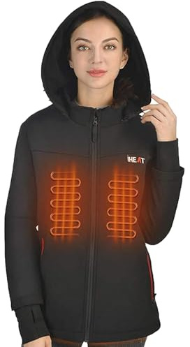 Women's Heated Jacket, 4 Heat Zones Heated Coat, Rechargeable Electric Heating Jacket with Battery for Outdoor Camping Hiking Hunting