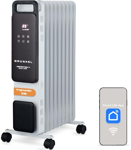 Radiador de Aceite GRUNKEL RD-2000PRO 2000W | 9 Elementos de Calor | Wi-Fi Integrado | Conectividad inteligente | Panel Táctil | Modo ECO | Programación 24H | Protección Antivuelco (2000W)