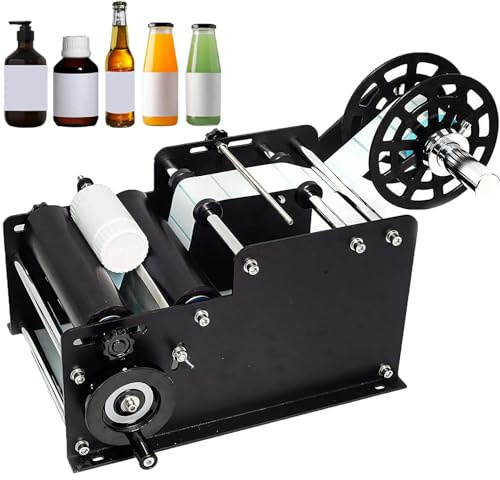 YXYLJOZ Hand-Operated Adjustable Labeler, Semi-Automatic Label Applicator Machine, for Plastic Bottles, Glass Bottles, Metal Bottles (Black)