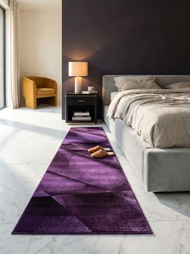 KADIMA DESIGN Kurzflorteppich Abstrakt Pflegeleicht Waschbar Strapazierfähig Violett 80x150 cm Wohnzimmer Schlafzimmer Fußbodenheizung geeignet Schadstoffgeprüft Gekettelt Flur Oeko-TEX | Aspen