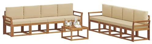 vidaXL Outdoor-Sofagarnitur 9 pcs Natur und Beige Massivholz Akazie, Akazienholz Garten Sofa Set, modernes Outdoor Lounge, stylische Terrassenmöbel, Bequeme Sitzgelegenheit für Treffen