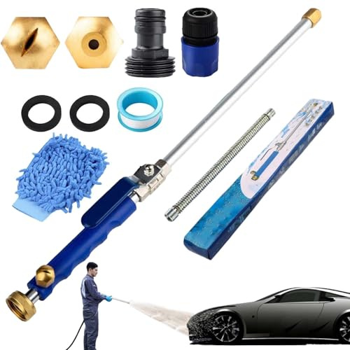 Jethose Hochdruckreiniger – 2-in-1 Jet Hose Hochdruck Wasserspritze für Gartenschlauch, Mit 2 Düsen, Schnellkupplungen & Handschuhe für Auto, Terrasse & Garten (Blau)
