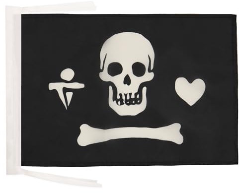 AZ FLAG - Drapeau Pirate Stede Bonnett - 45x30 cm - Pavillon Corsaire Tête De Mort 100% Polyester Avec Deux Cordelettes - 20g