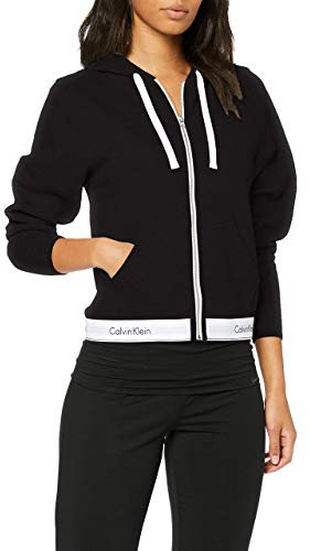Calvin Klein Damen Top Hoodie Full Zip mit Kapuze, Reißverschluss, Black, XS