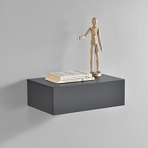 [en.casa] Wandregal Oslo mit Schublade Nachttisch schwebende Nachtkommode Hängeregal Wandboard Nachtkonsole 46x30x15cm Dunkelgrau