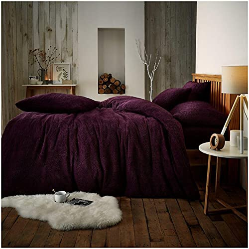 GAVENO CAVAILIA Teddy Fleece Luxurious Duvet Cover Sets Super Soft Warm and Cosy Bedding Sets (Aubergine, King Duvet Set)