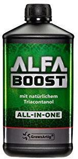 Growsartig ALFA Boost All-IN-ONE Pflanzen-Booster mit Triacontanol 1 Liter. Für Blüte, Wachstum und Bewurzelung. Steigert den Ertrag. Biozertifiziert.