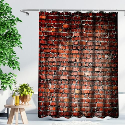 AmDxD Polyester Rideau de Bain Rouge Brique Mur Brique Rideau Douche Taille 90x180