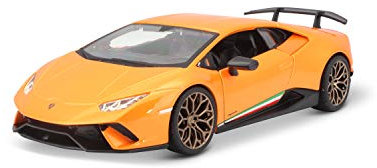 Bauer Spielwaren Bburago Lamborghini Huracan Performate: Modellauto im Maßstab 1:24, Türen und Kofferraum zum Öffnen, 19 cm, orange (18-21092OR)