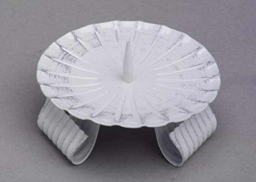 Kerzenleuchter aus Eisen mit Dorn in Weiß/Silber Ø 12 cm, Ideal für Taufkerzen, Kommunionkerzen